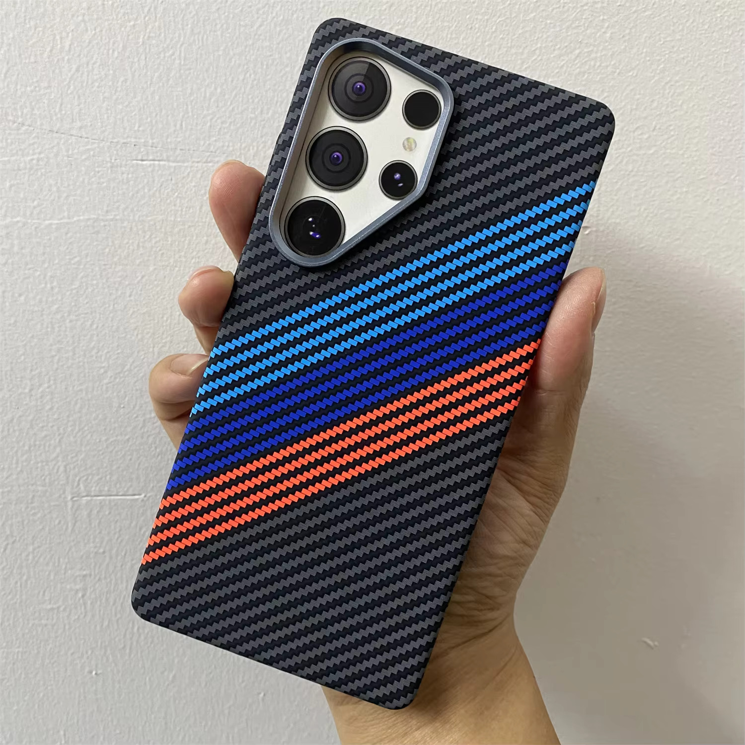 Luxo Life MagSafe Carbon Fiber Texture Back Case with Metal Camera Frame For Galaxy S Series