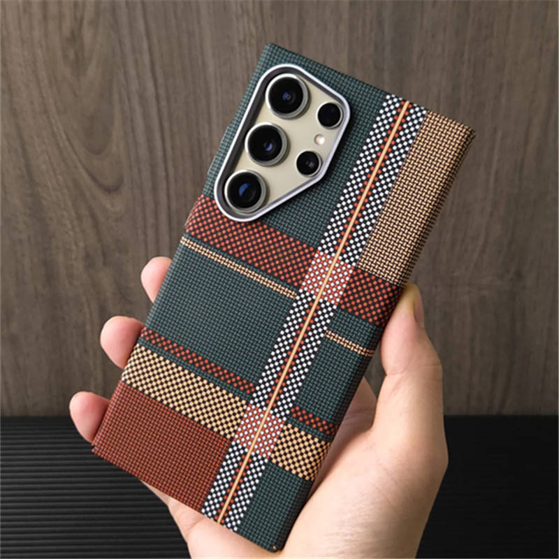 Luxo Life MagSafe Carbon Fiber Texture Back Case with Metal Camera Frame For Galaxy S Series