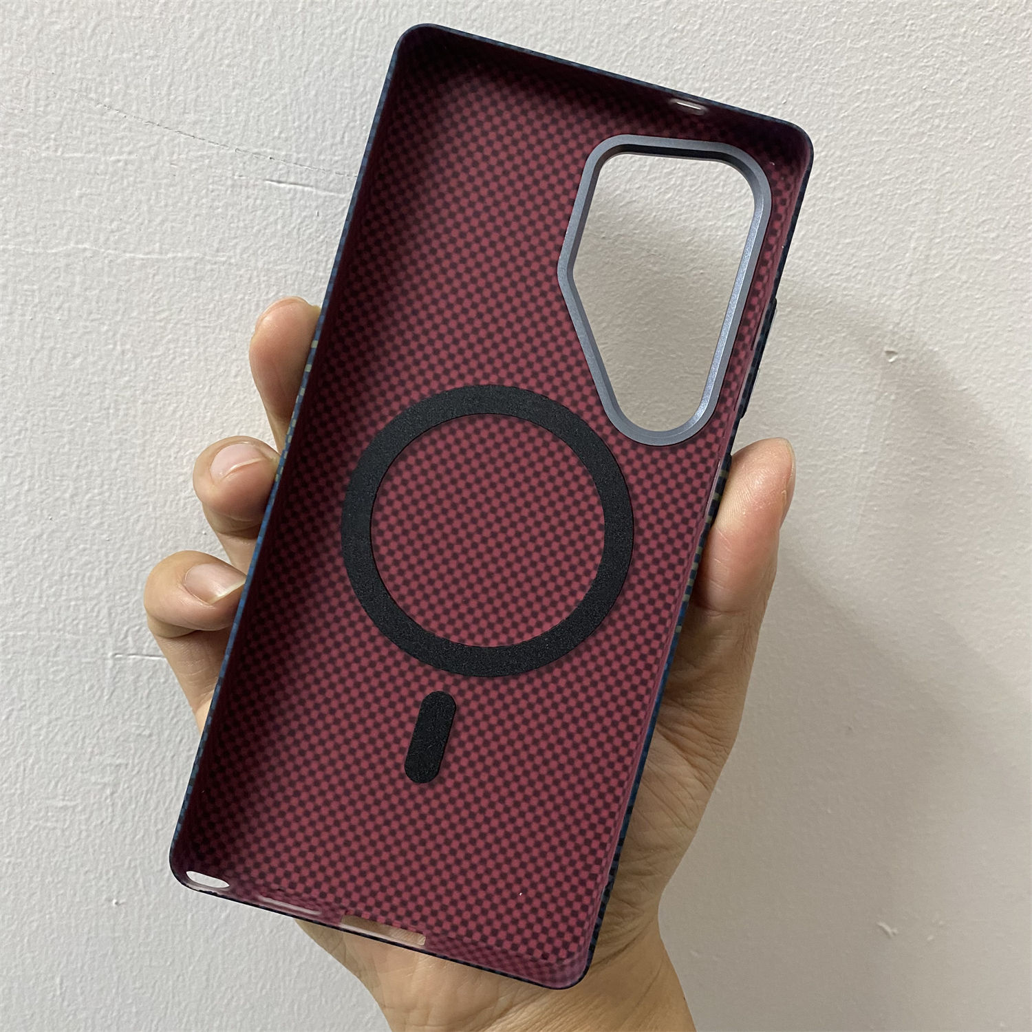 Luxo Life MagSafe Carbon Fiber Texture Back Case with Metal Camera Frame For Galaxy S Series