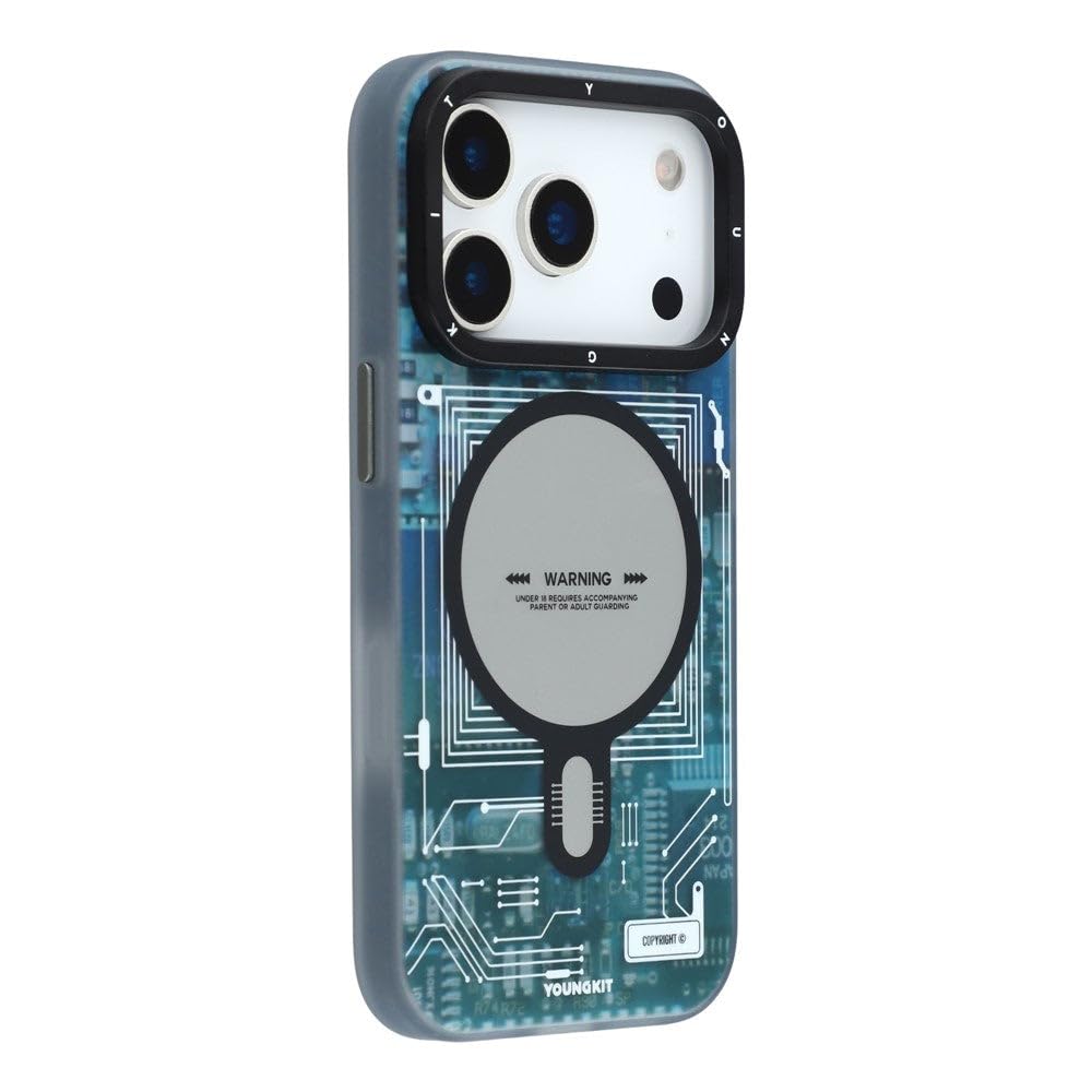 YoungKit Futuristic Circuit Board Technology Series Matte Finish MagSafe Case For iPhone 17 Series (Blue)