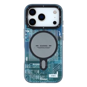 YoungKit Futuristic Circuit Board Technology Series Matte Finish MagSafe Case For iPhone 17 Series (Blue)