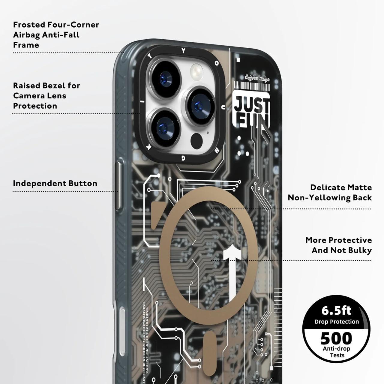 YoungKit Futuristic Circuit Board Technology Series Matte Finish MagSafe Case For iPhone 17 Series (Lava Orange)