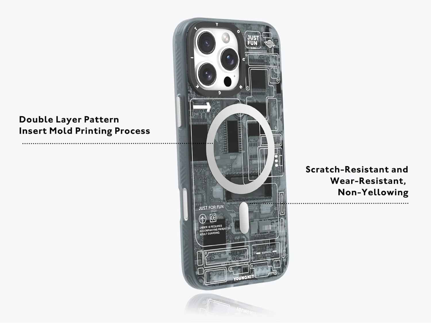 YoungKit Futuristic Circuit Board Technology Series Matte Finish MagSafe Case For iPhone 17 Series (Lava Orange)