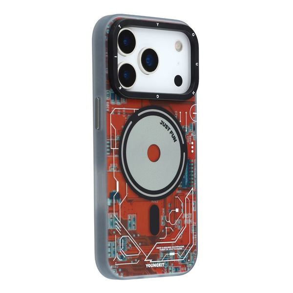 YoungKit Futuristic Circuit Board Technology Series Matte Finish MagSafe Case For iPhone 17 Series (Lava Orange)